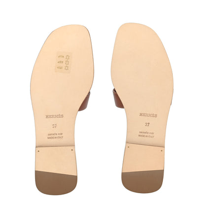 Hermes Box Calfskin Oran Sandals 37 Gold 4 of 4