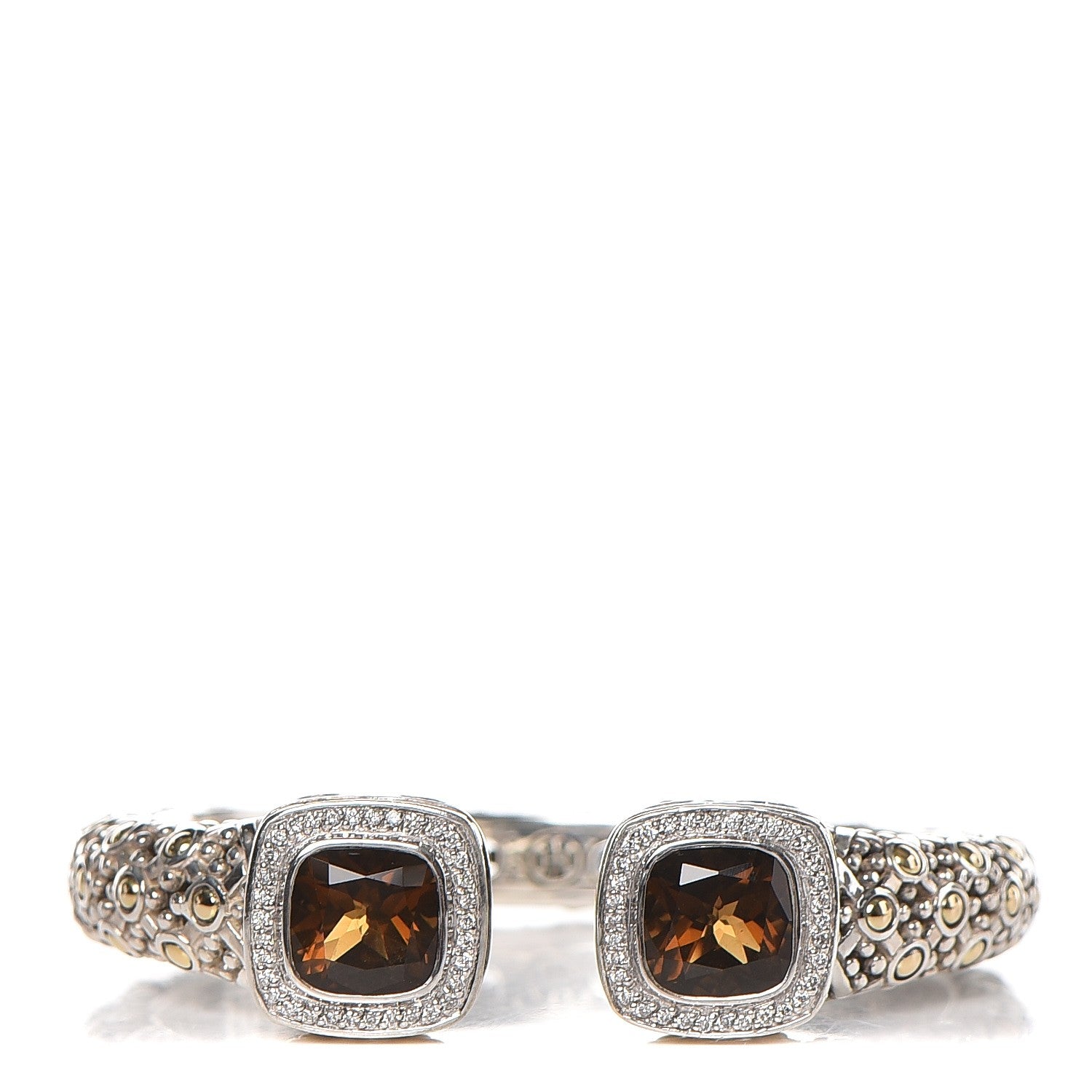 John Hardy Sterling Silver 18K Yellow Gold Diamond Smoky Quartz Jaisalmer Cuff Bracelet 1 of 5