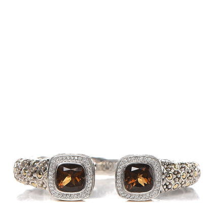 John Hardy Sterling Silver 18K Yellow Gold Diamond Smoky Quartz Jaisalmer Cuff Bracelet 1 of 5