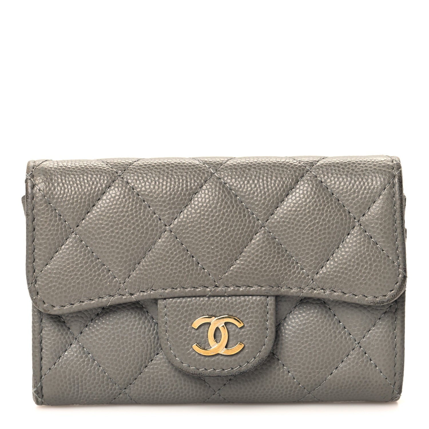 Chanel Caviar Quilted Flap Card Holder Wallet Dark Grey 1 of 10