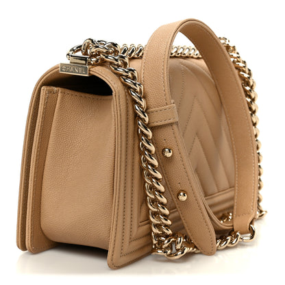 Chanel Caviar Chevron Quilted Medium Boy Flap Beige 3 of 11