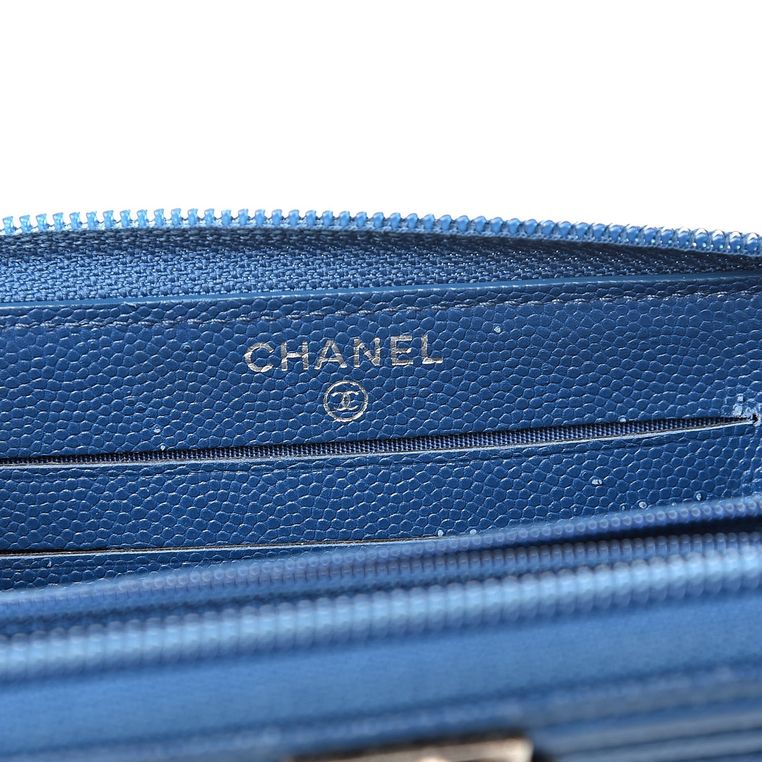 Chanel Caviar Quilted Boy Small Zip Around Wallet Blue 6 of 16