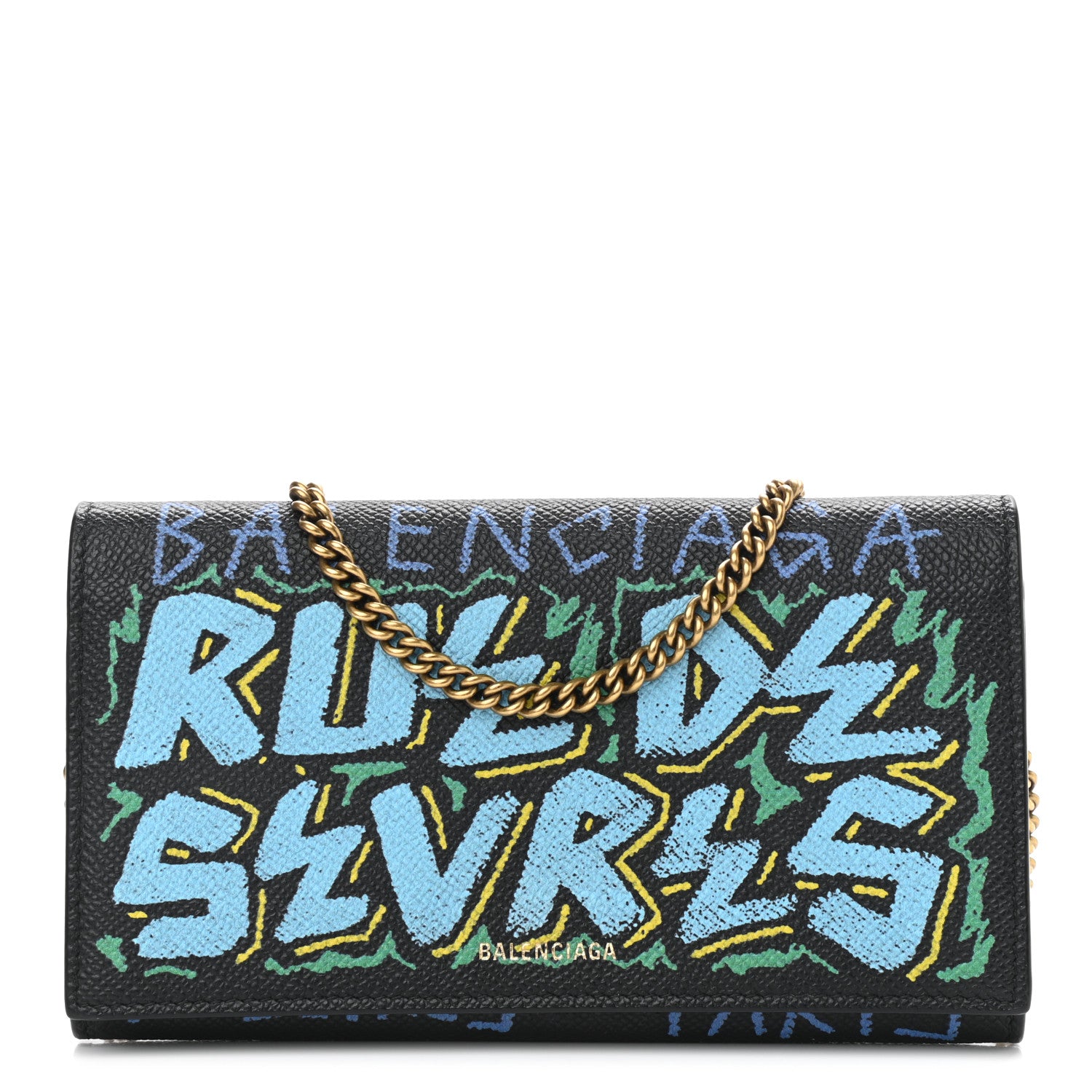 Balenciaga Signature Grained Calfskin Graffiti BB Chain Wallet Black Multicolor 1 of 10