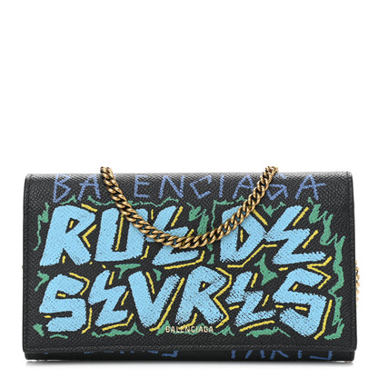 Balenciaga Signature Grained Calfskin Graffiti BB Chain Wallet Black Multicolor 1 of 10