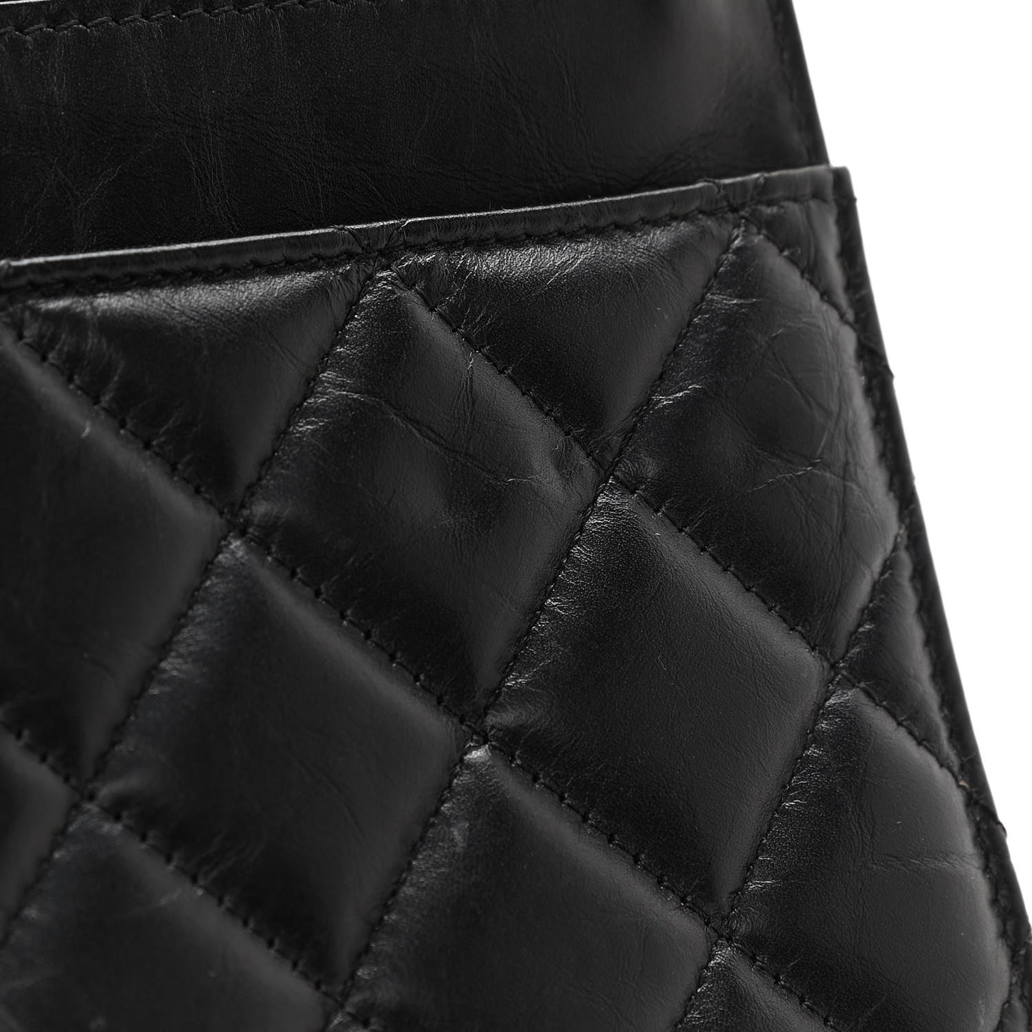 Aged Calfskin Quilted Lucky Charms 2.55 Reissue Wallet On Chain WOC Black
