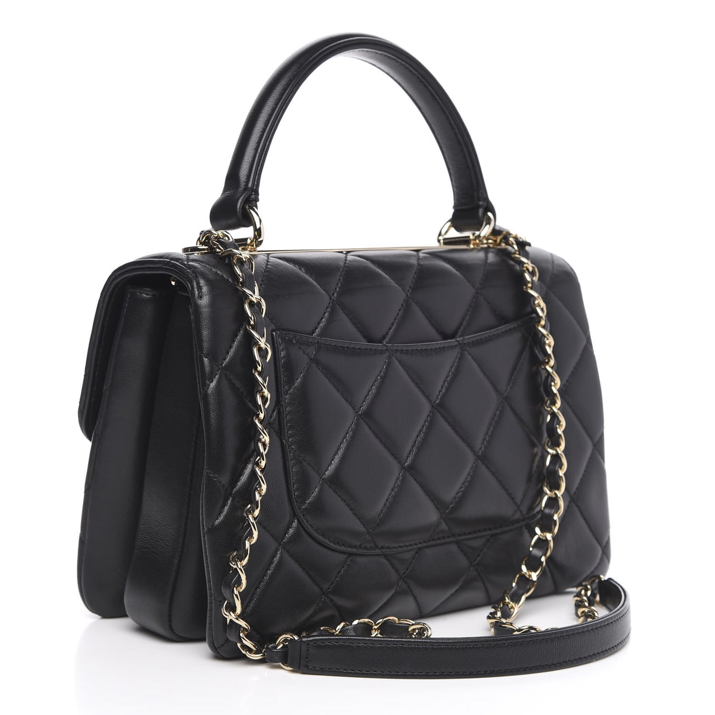 Lambskin Quilted Small Trendy CC Dual Handle Flap Bag Black