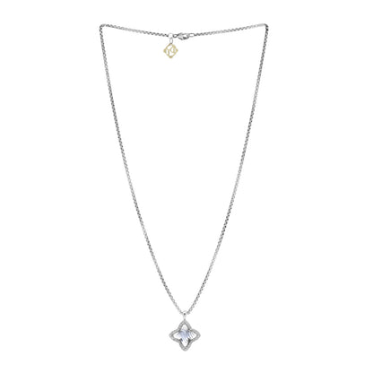 David Yurman Sterling Silver Diamond Chalcedony Quatrefoil Pendant Necklace 3 of 4