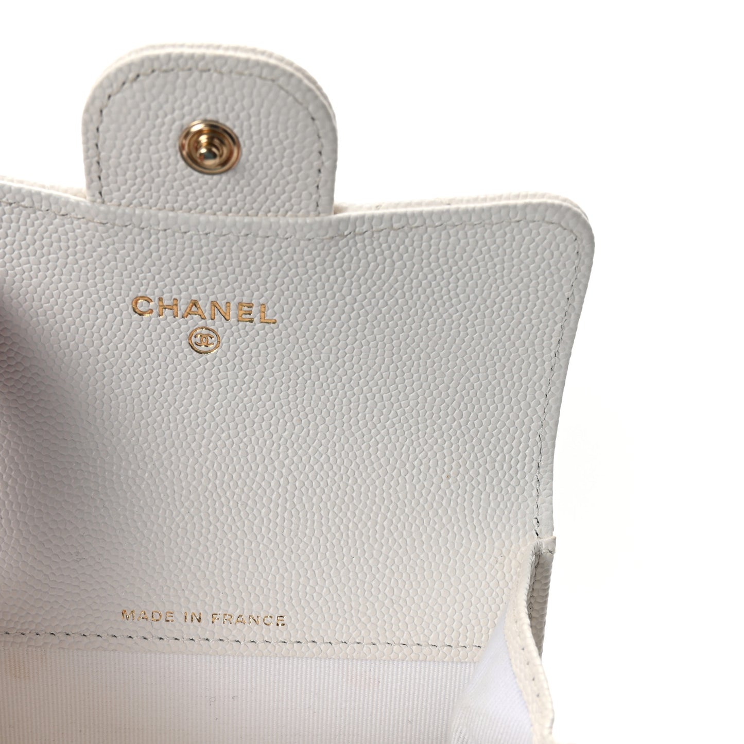 Caviar Quilted Flap Card Holder Wallet White