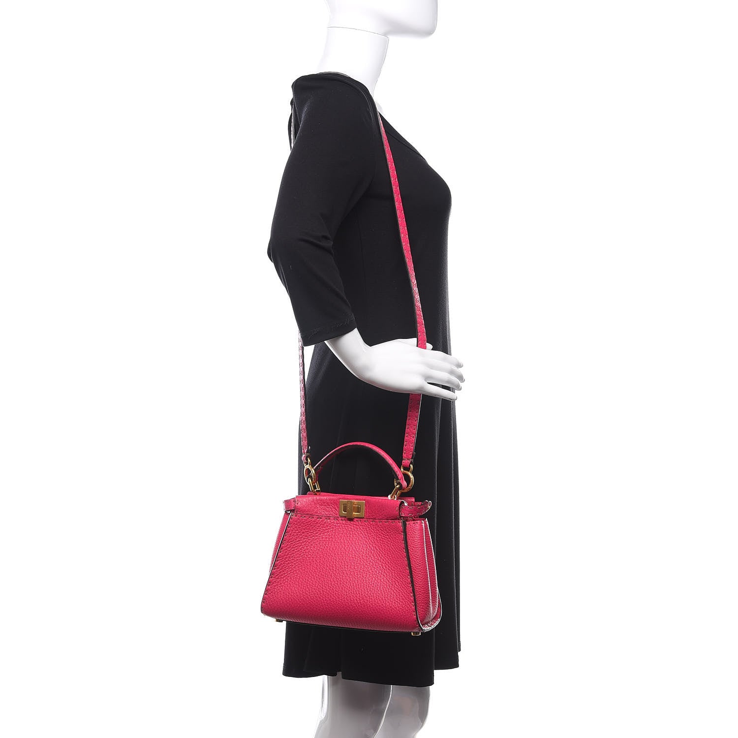 Fendi Cuoio Romano Selleria Mini Peekaboo Iconic Satchel Fuxia 2 of 10