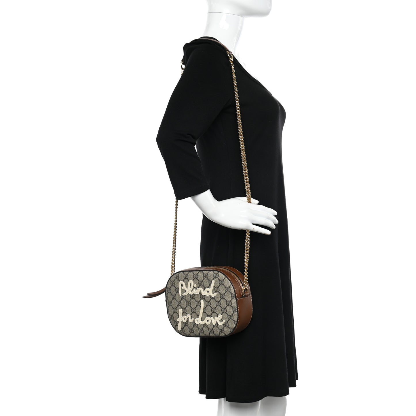 GG Supreme Monogram Blind For Love Embroidered Mini Chain Shoulder Bag Beige Tuscany