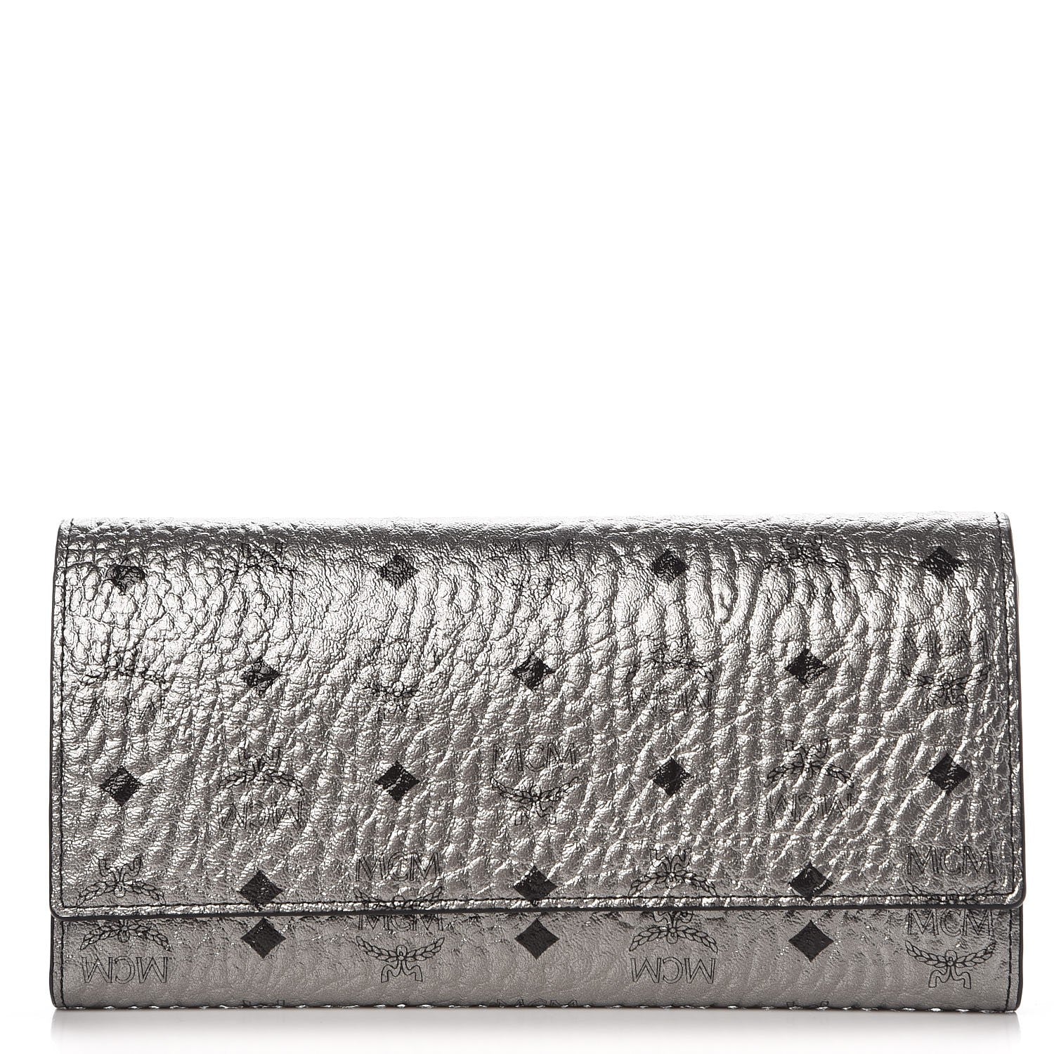 MCM Metallic Visetos Continental Flap Wallet Silver 1 of 12