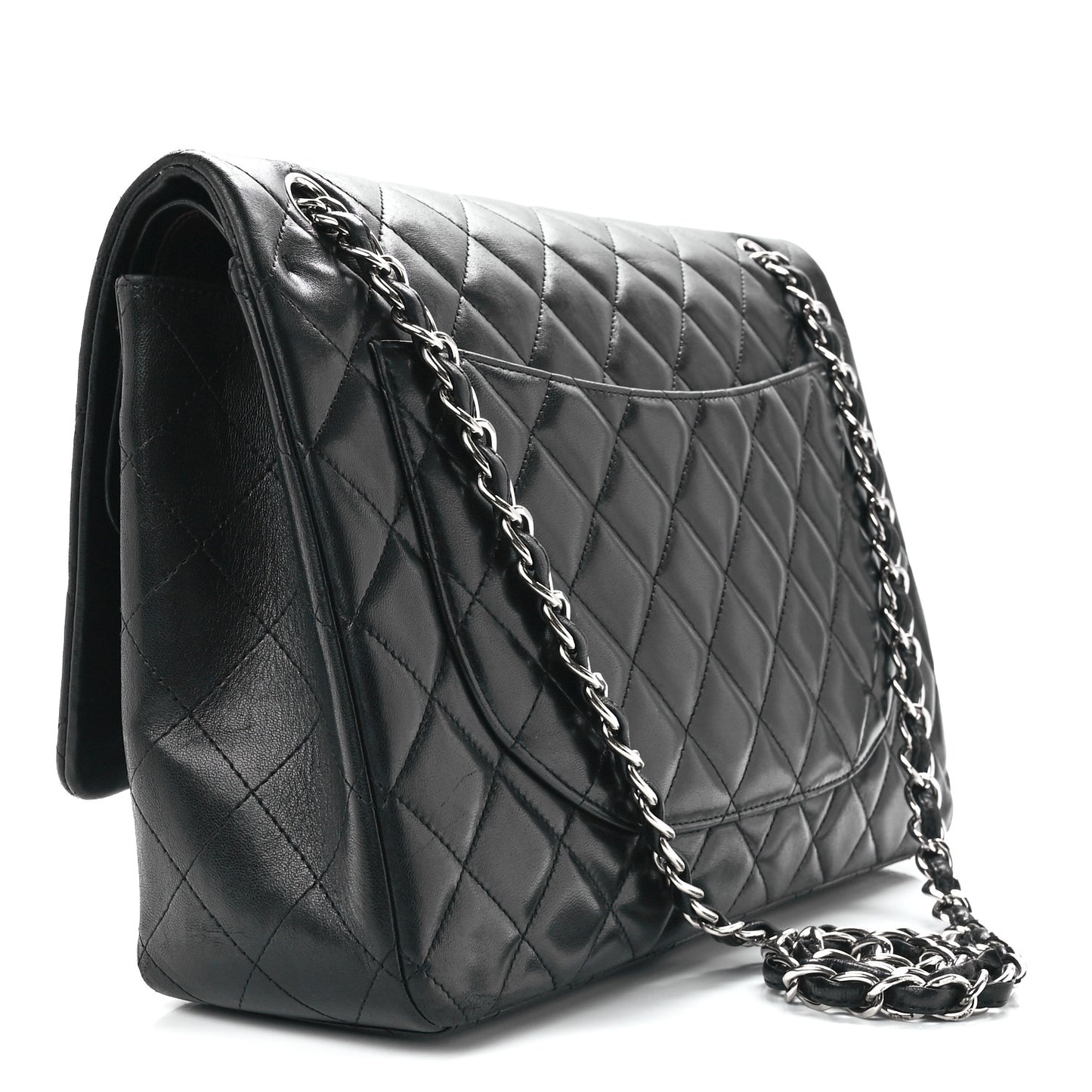 Lambskin Quilted Maxi Double Flap Black