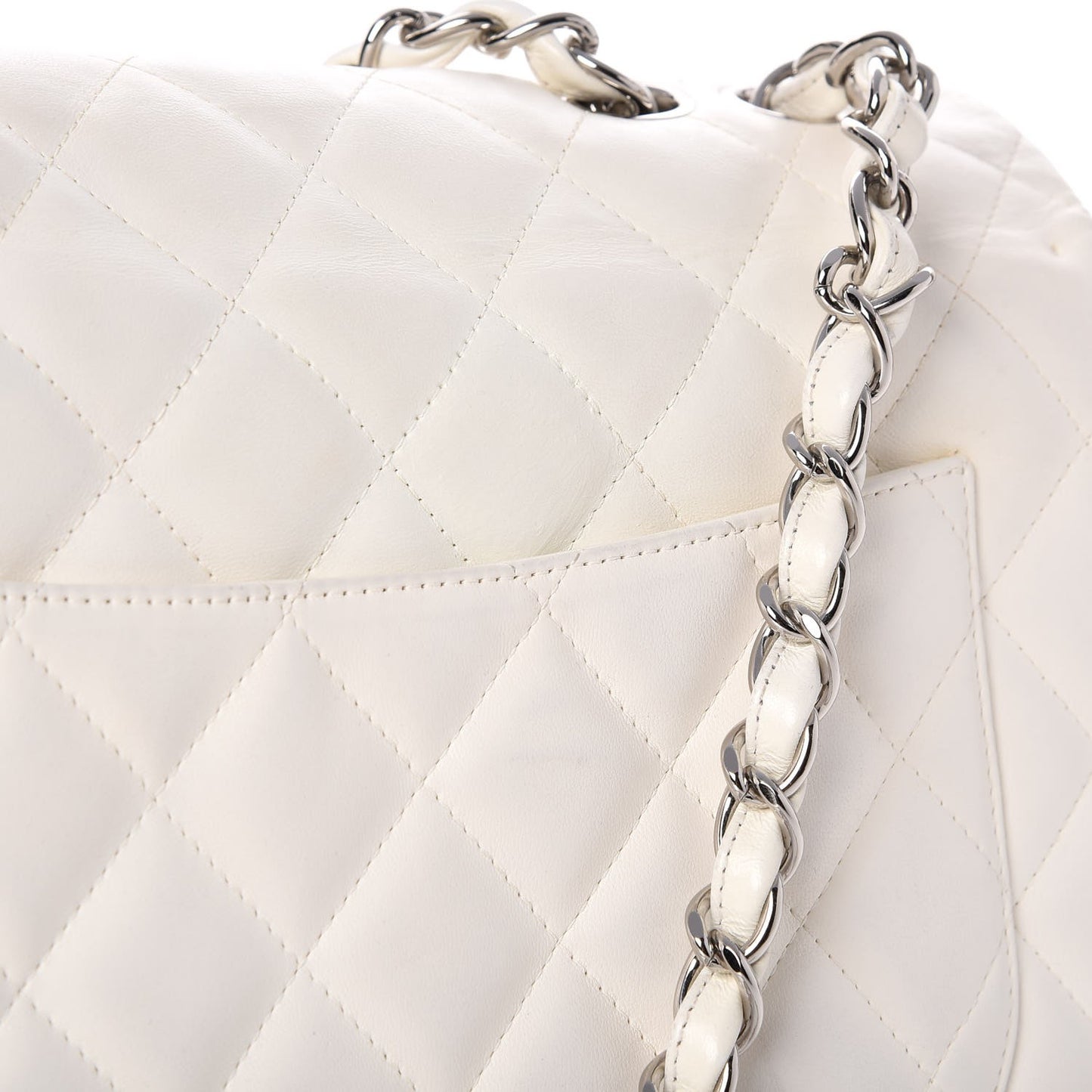Lambskin Quilted Jumbo Single Flap White