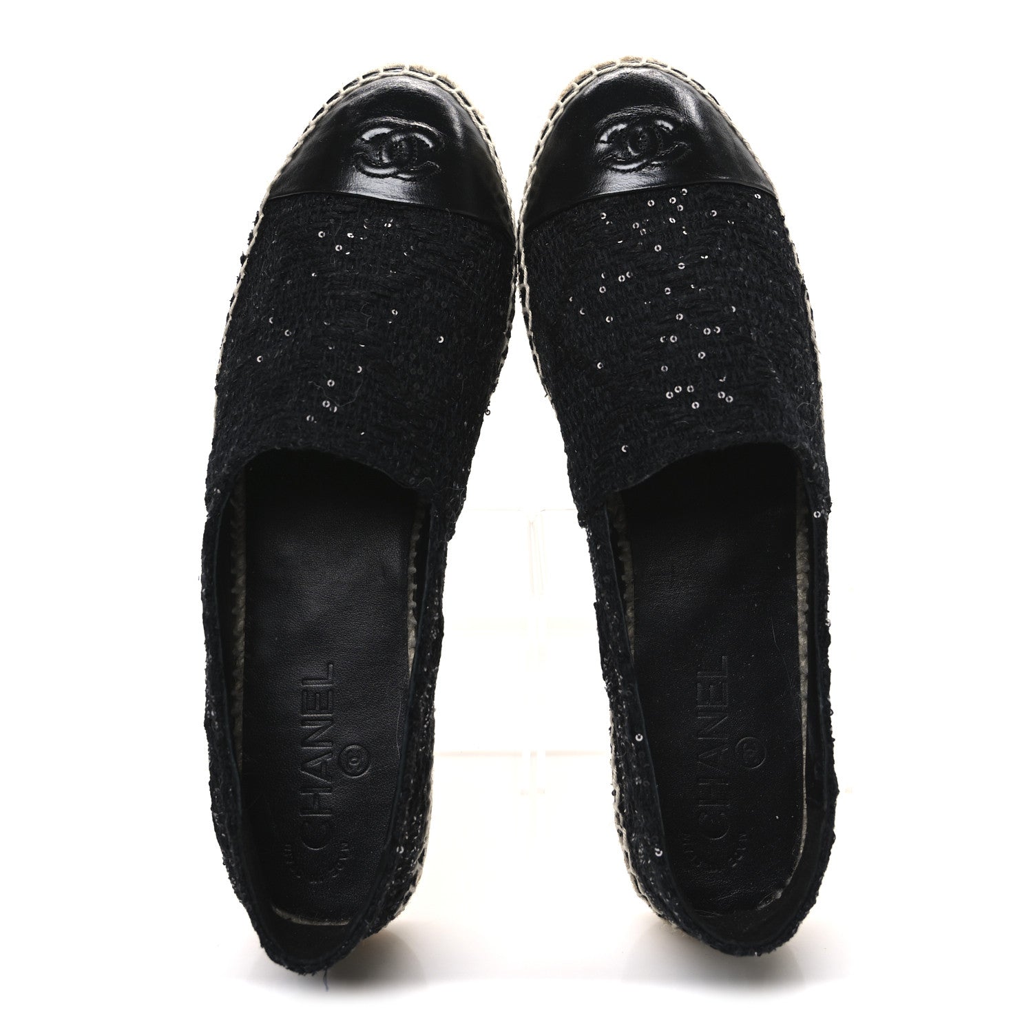 Chanel Tweed Patent Goatskin Sequin CC Espadrilles 41 Black 2 of 12