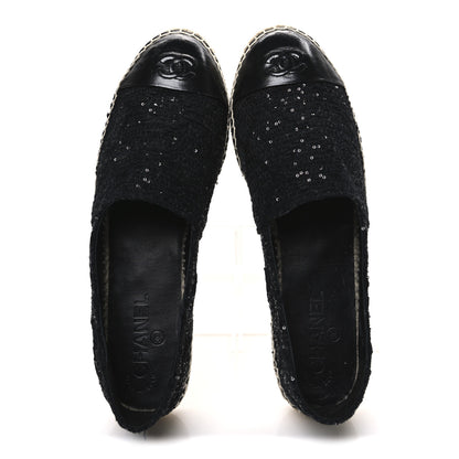 Chanel Tweed Patent Goatskin Sequin CC Espadrilles 41 Black 2 of 12
