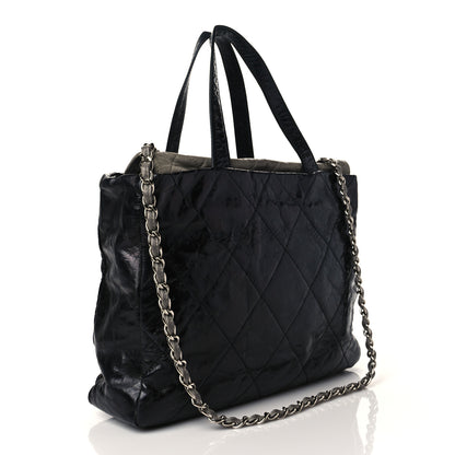 Chanel Glazed Calfskin Lambskin Quilted Portobello Tote Black Grey 3 of 11