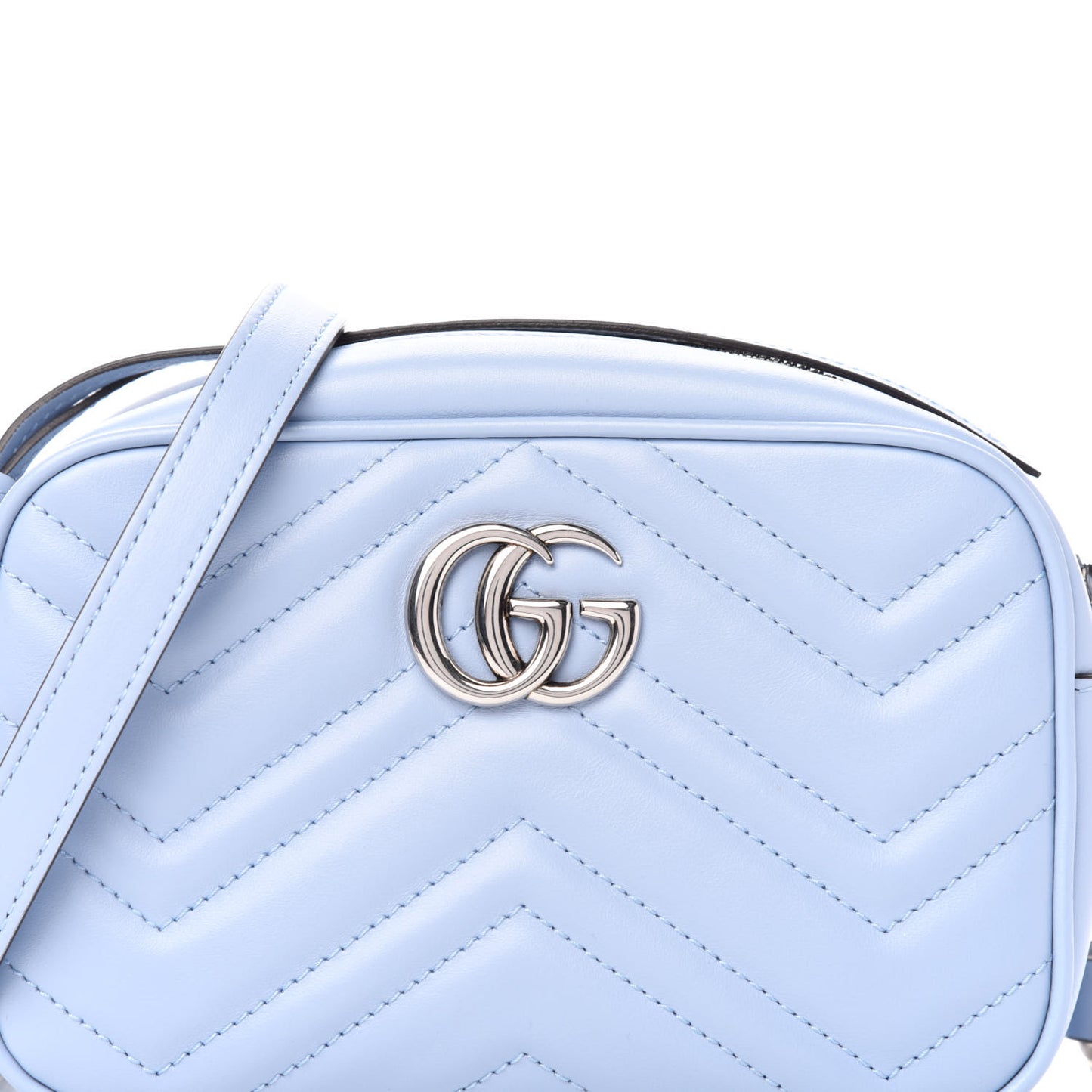 Calfskin Matelasse Mini GG Marmont Chain Shoulder Bag Porcelain Light Blue