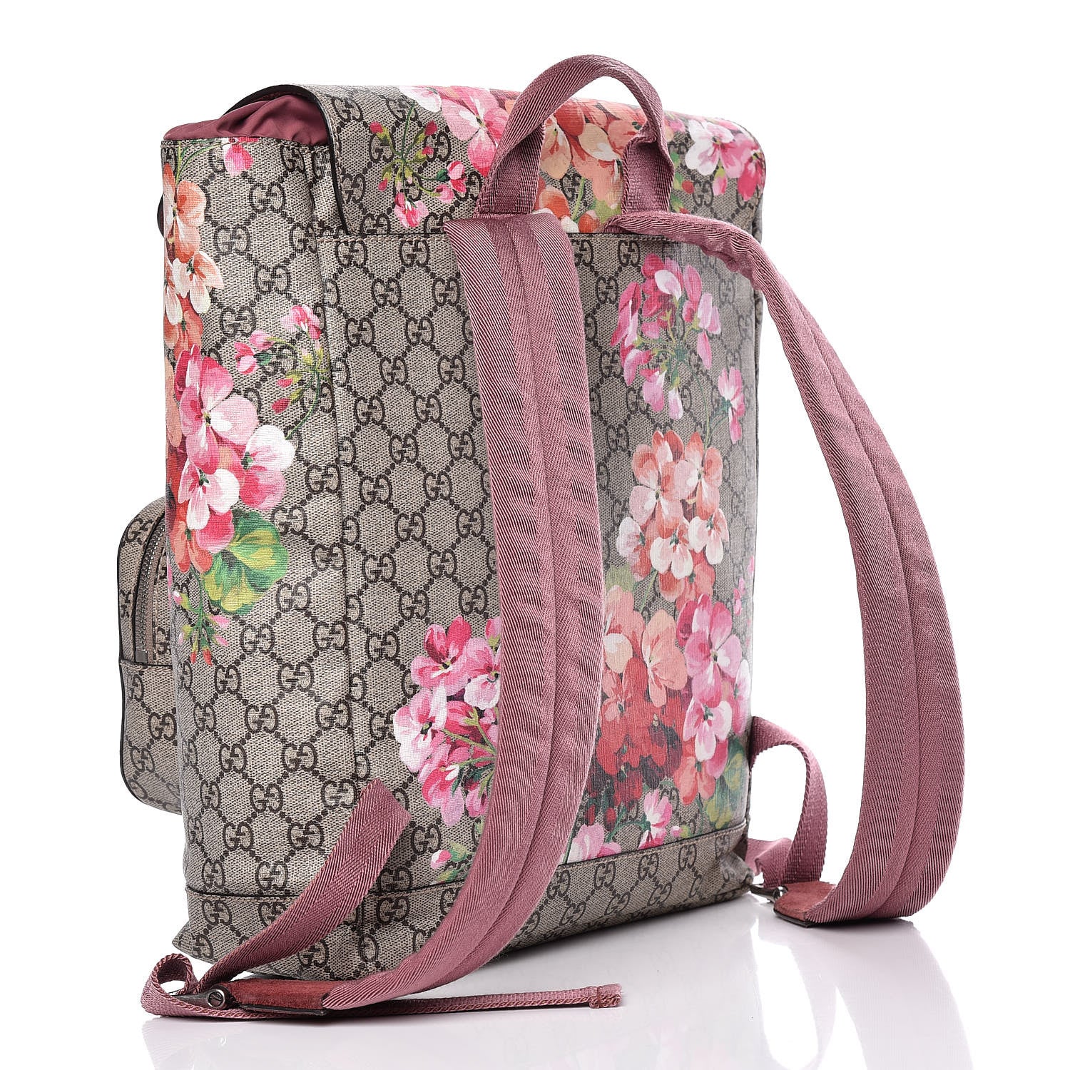 Gucci GG Supreme Monogram Blooms Medium Single Buckle Backpack Beige Multicolor Dry Rose 3 of 9