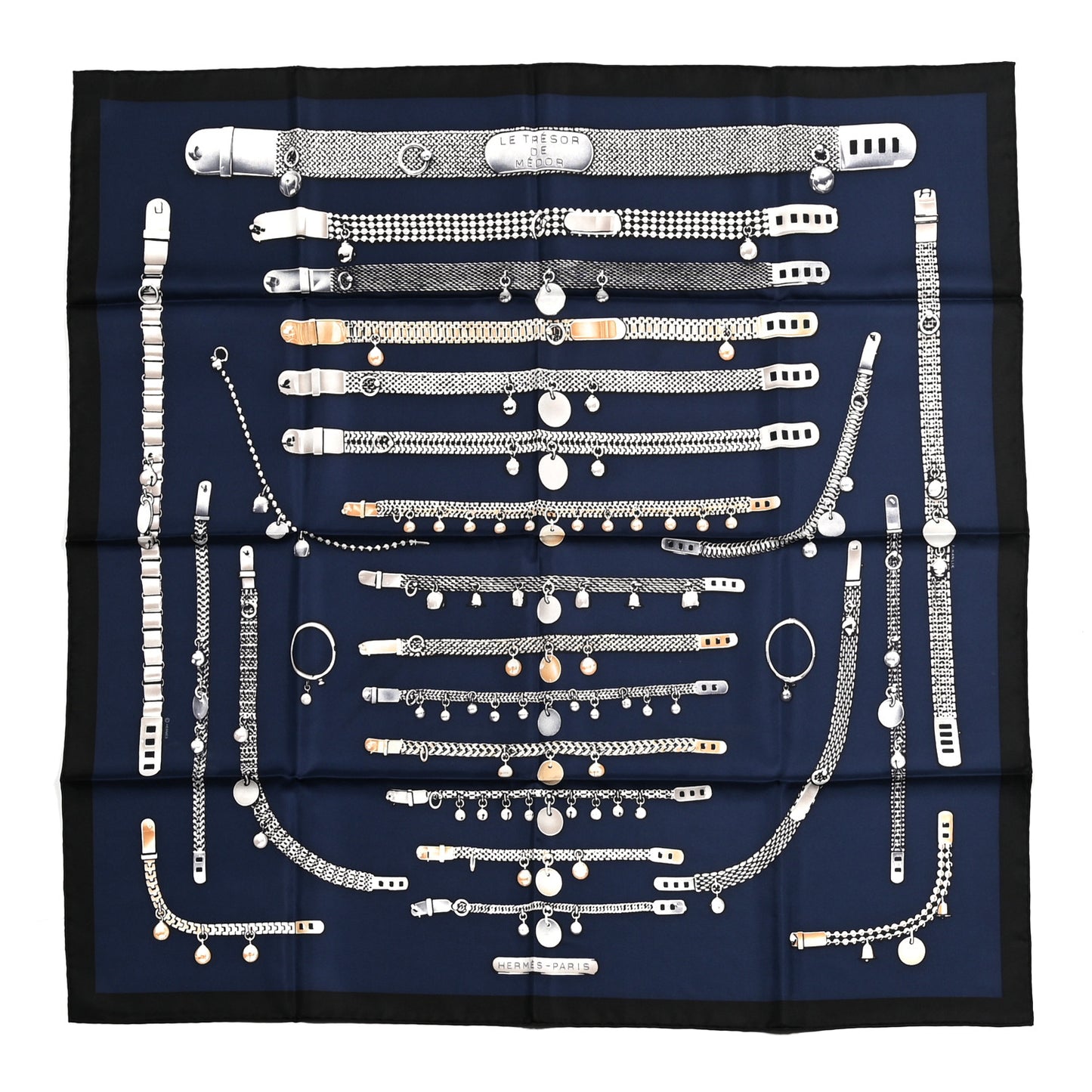 Silk Le Tresor De Medor Scarf 90 Black Bleu Marine Gris