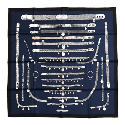 Hermes Silk Le Tresor De Medor Scarf 90 Black Bleu Marine Gris 1 of 6