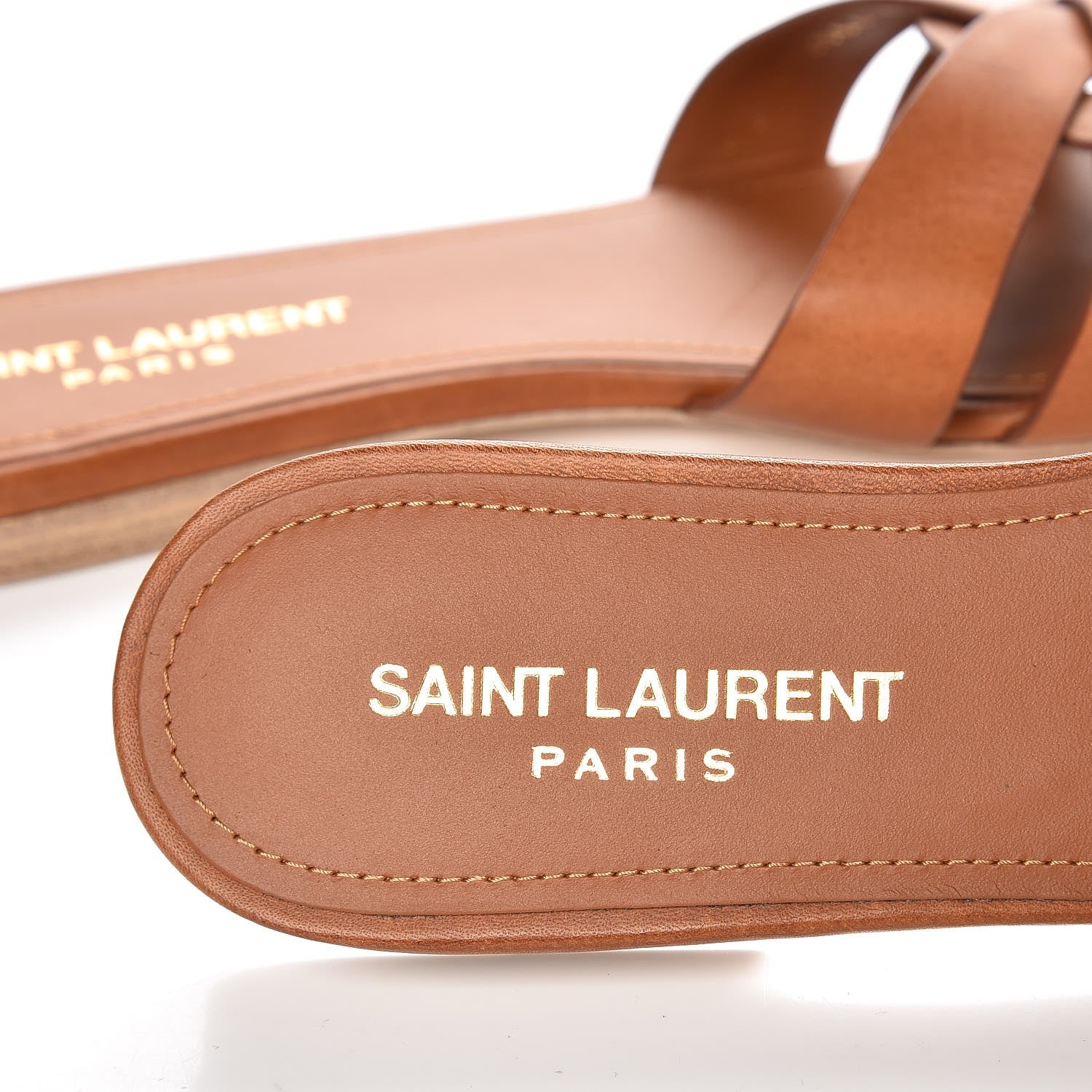 Saint Laurent Calfskin Tribute 05 Slide Sandals 37.5 Amber 6 of 8