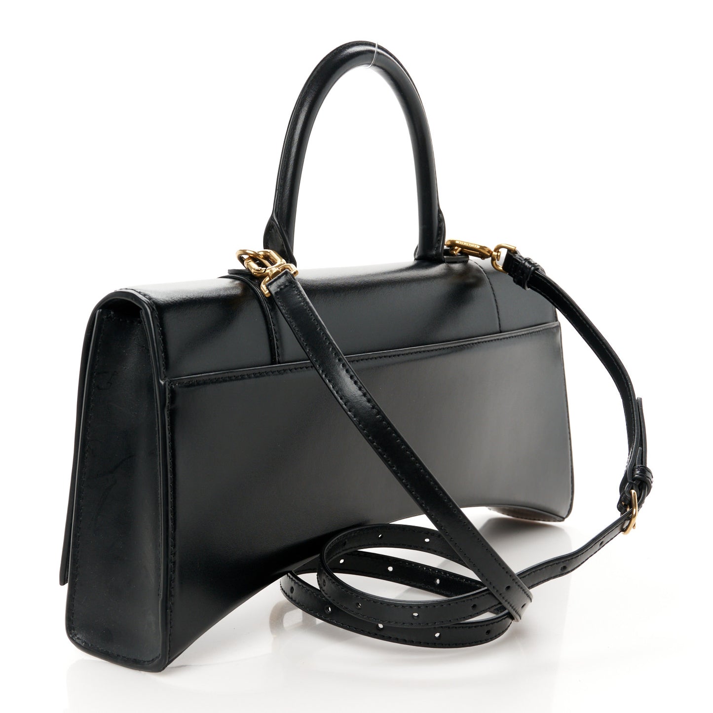 Shiny Box Calfskin Hourglass Stretch Top Handle Bag Black
