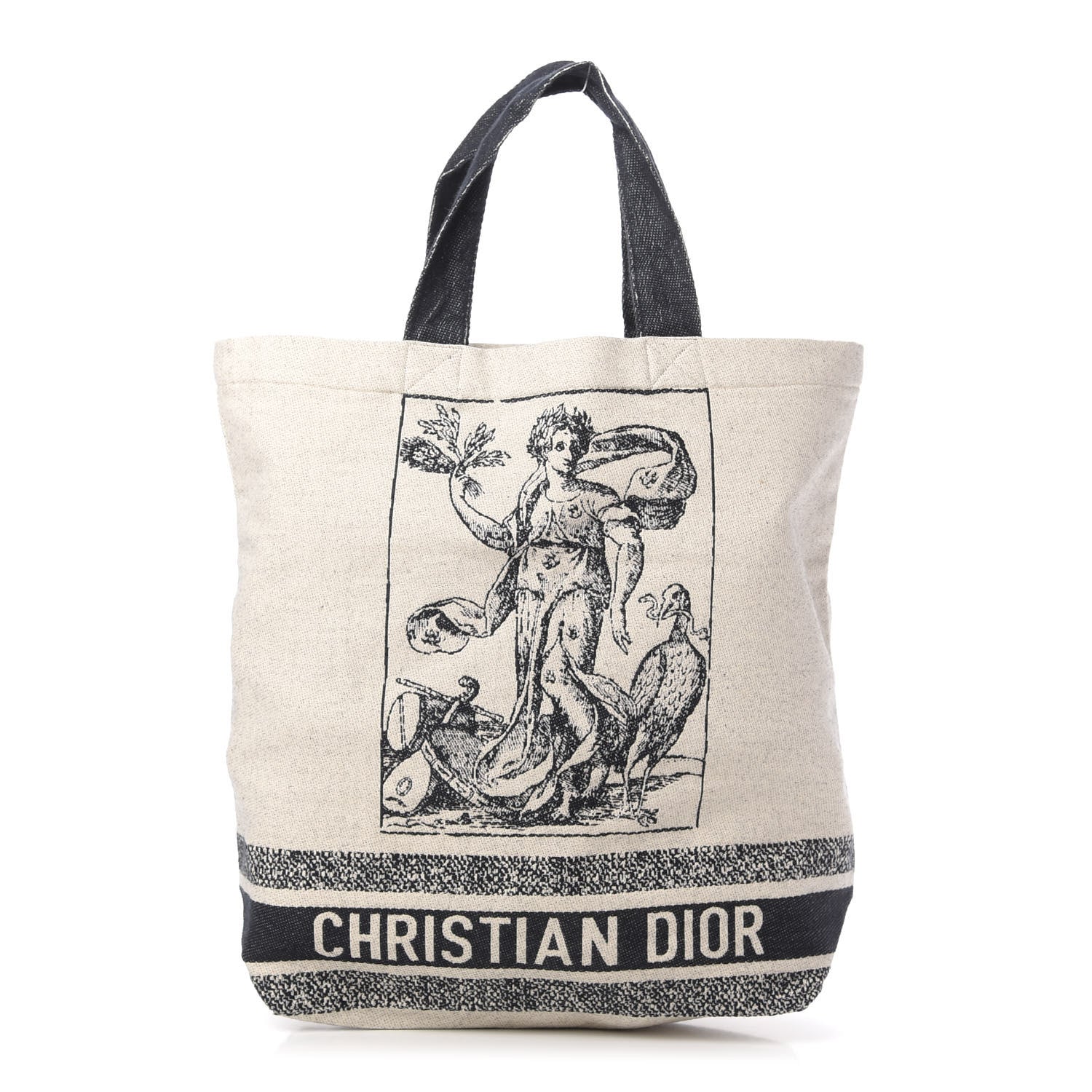 Christian Dior Canvas Print Cruise Tote Ivory Black 1 of 9