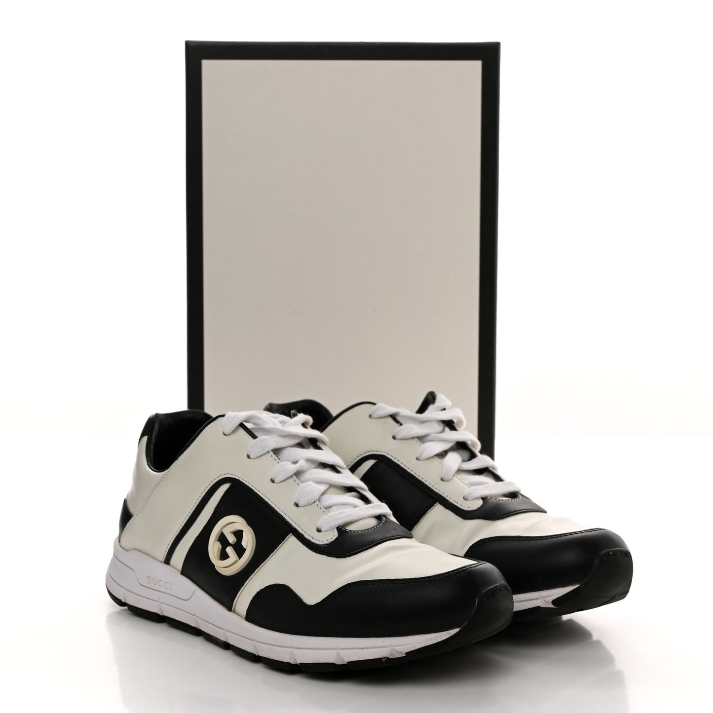 Calfskin Womens Interlocking G Sneakers 37.5 Black White