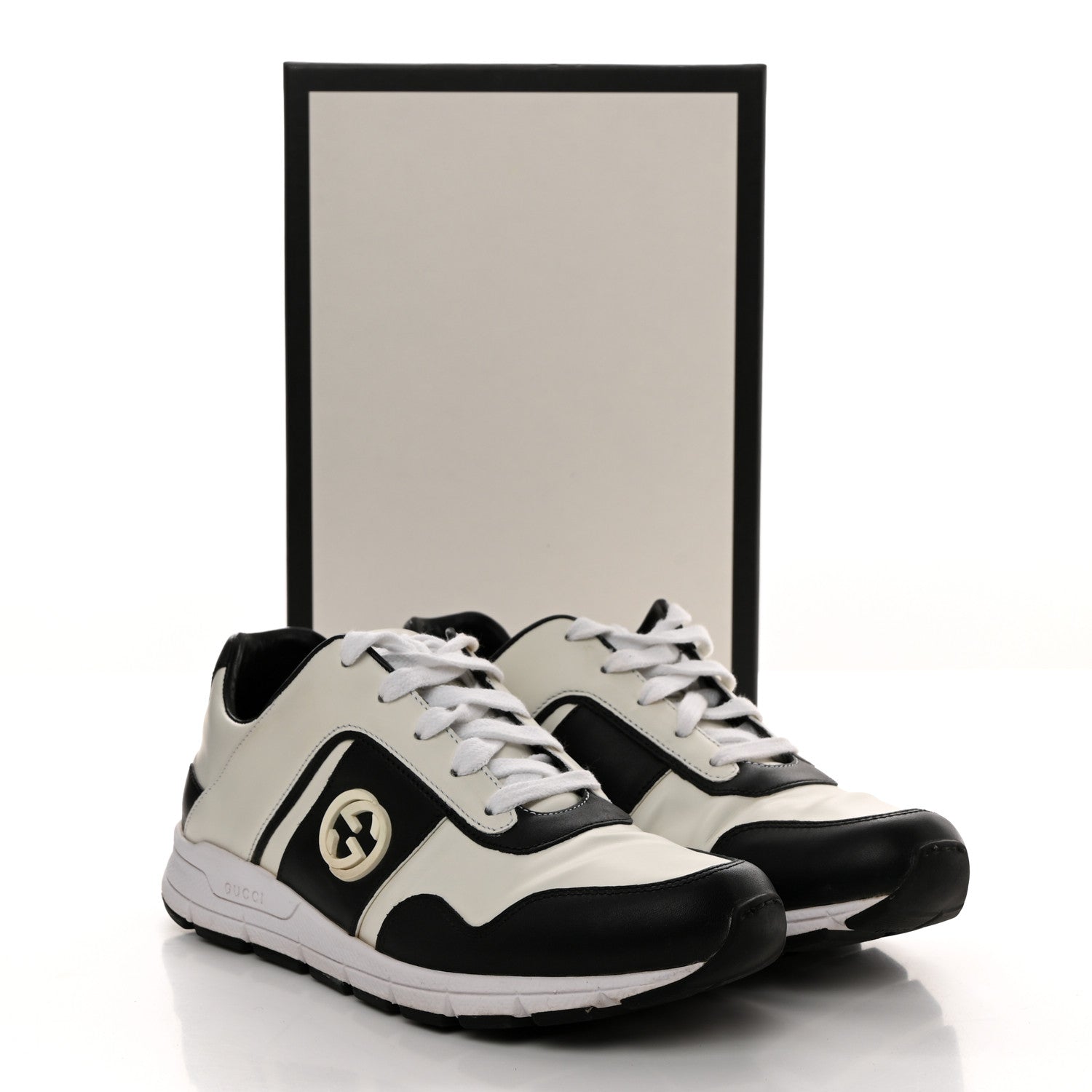 Gucci Calfskin Womens Interlocking G Sneakers 37.5 Black White 9 of 9