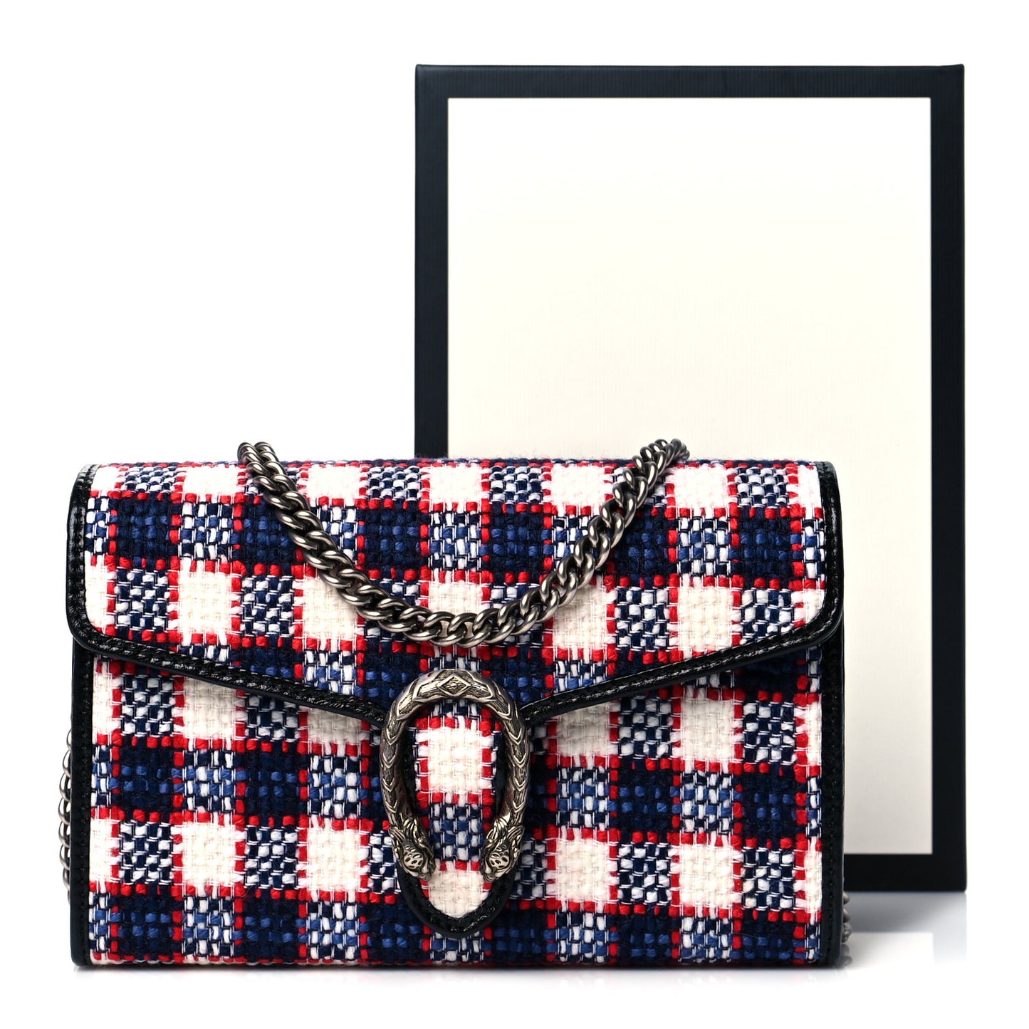 Vintage Tweed Check Mini Dionysus Chain Wallet White Hibiscus Red Marine