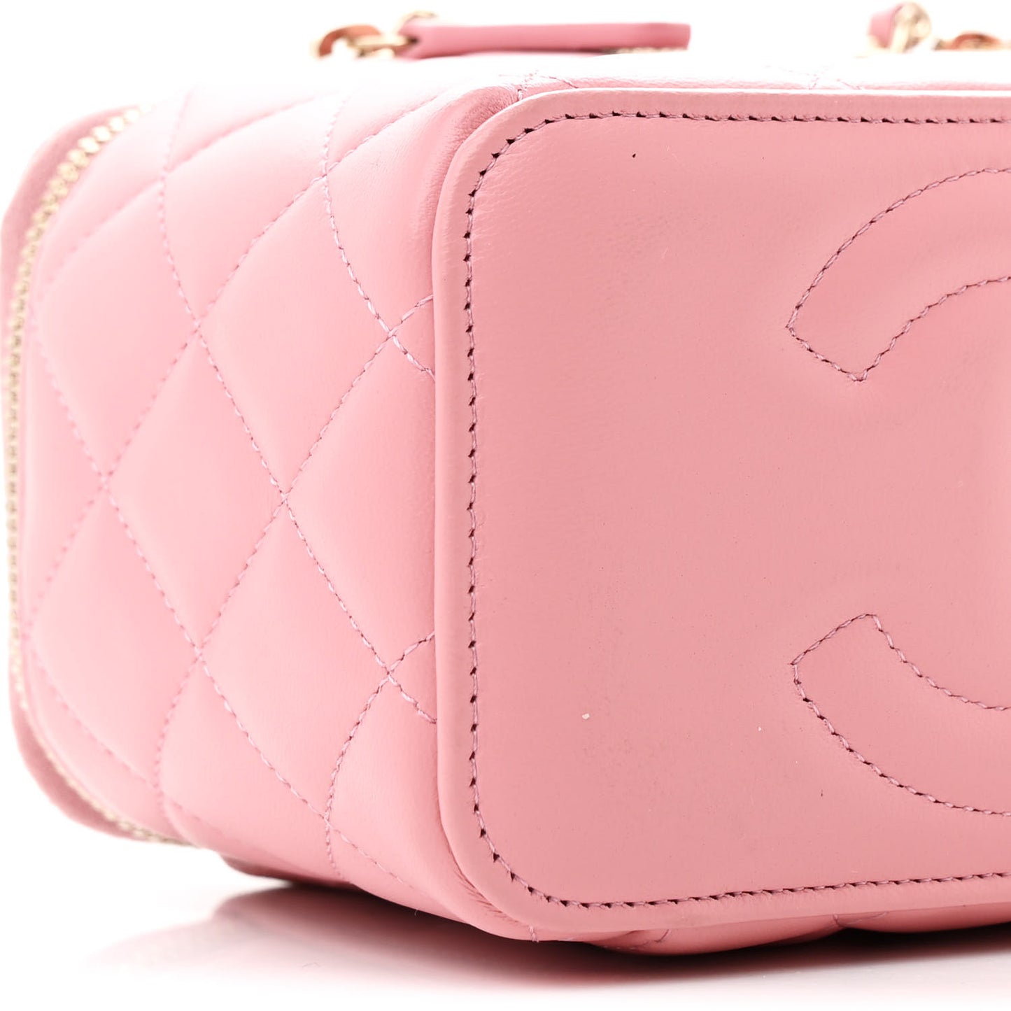 Lambskin Quilted Small Top Handle Vanity Case With Chain Dark Pink