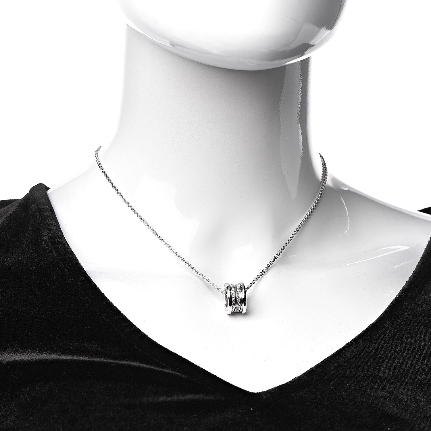 Bulgari 18K White Gold Diamond B.Zero1 Pave Pendant Necklace 2 of 6