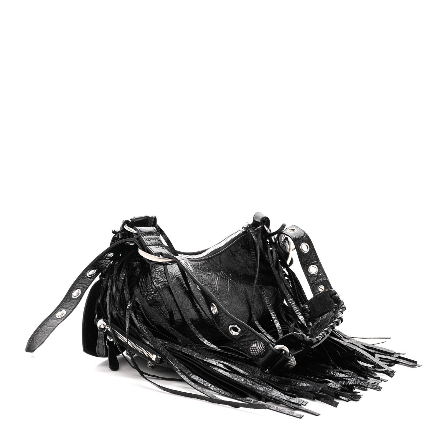 Balenciaga Agneau Arena Le Cagole Fringe Shoulder Bag XS Black 3 of 13