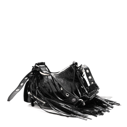 Balenciaga Agneau Arena Le Cagole Fringe Shoulder Bag XS Black 3 of 13