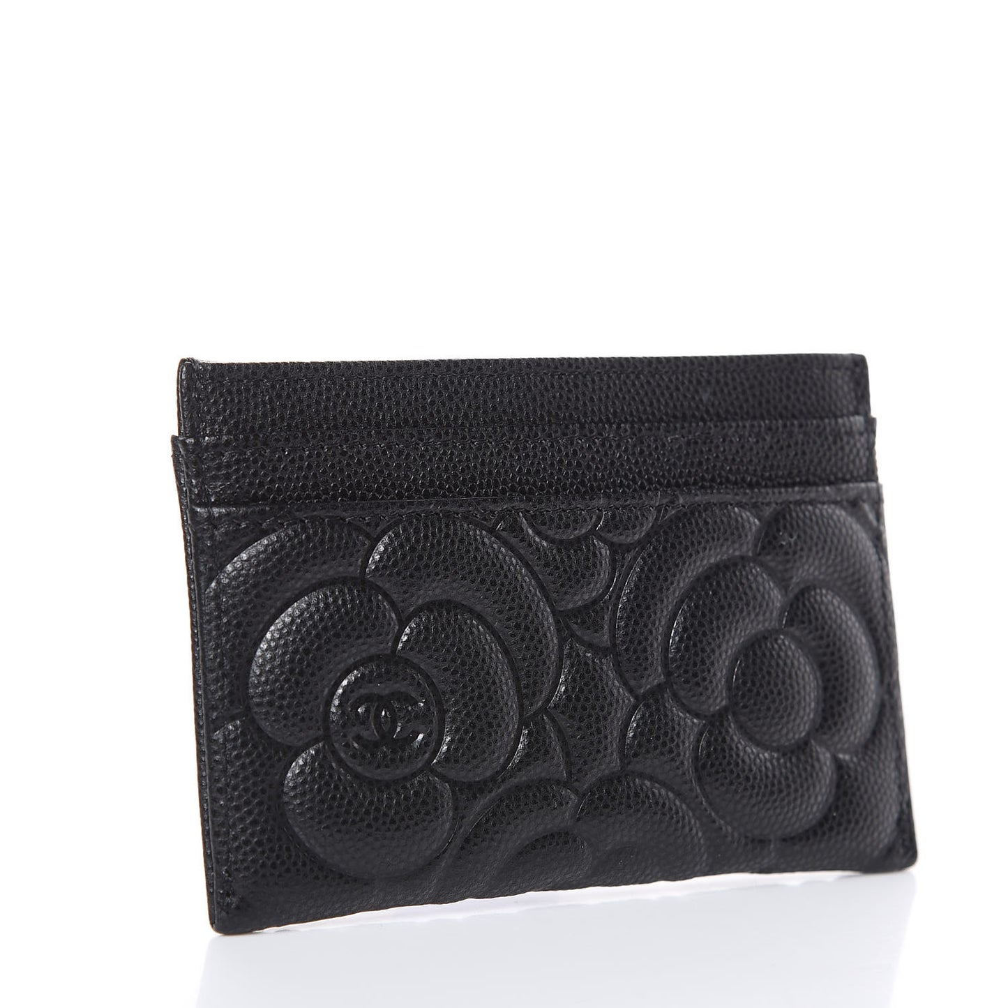 Caviar Camellia Embossed Card Holder Black