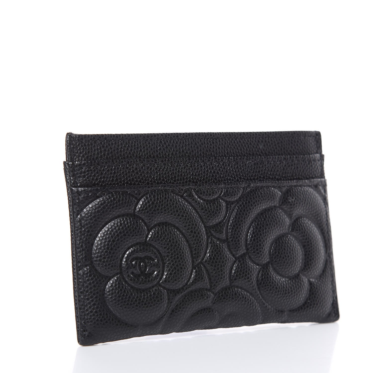 Chanel Caviar Camellia Embossed Card Holder Black 3 of 9