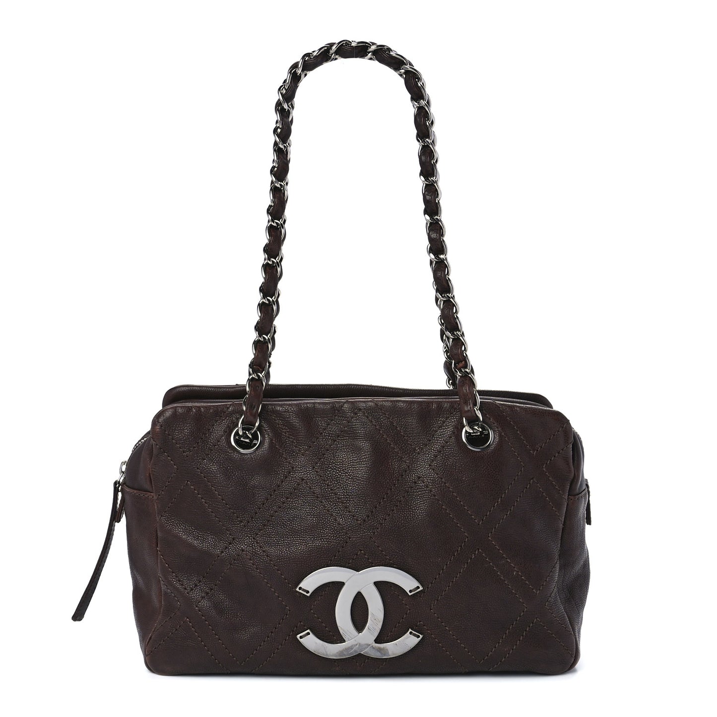 Calfskin Large Diamond Stitch Tote Brown