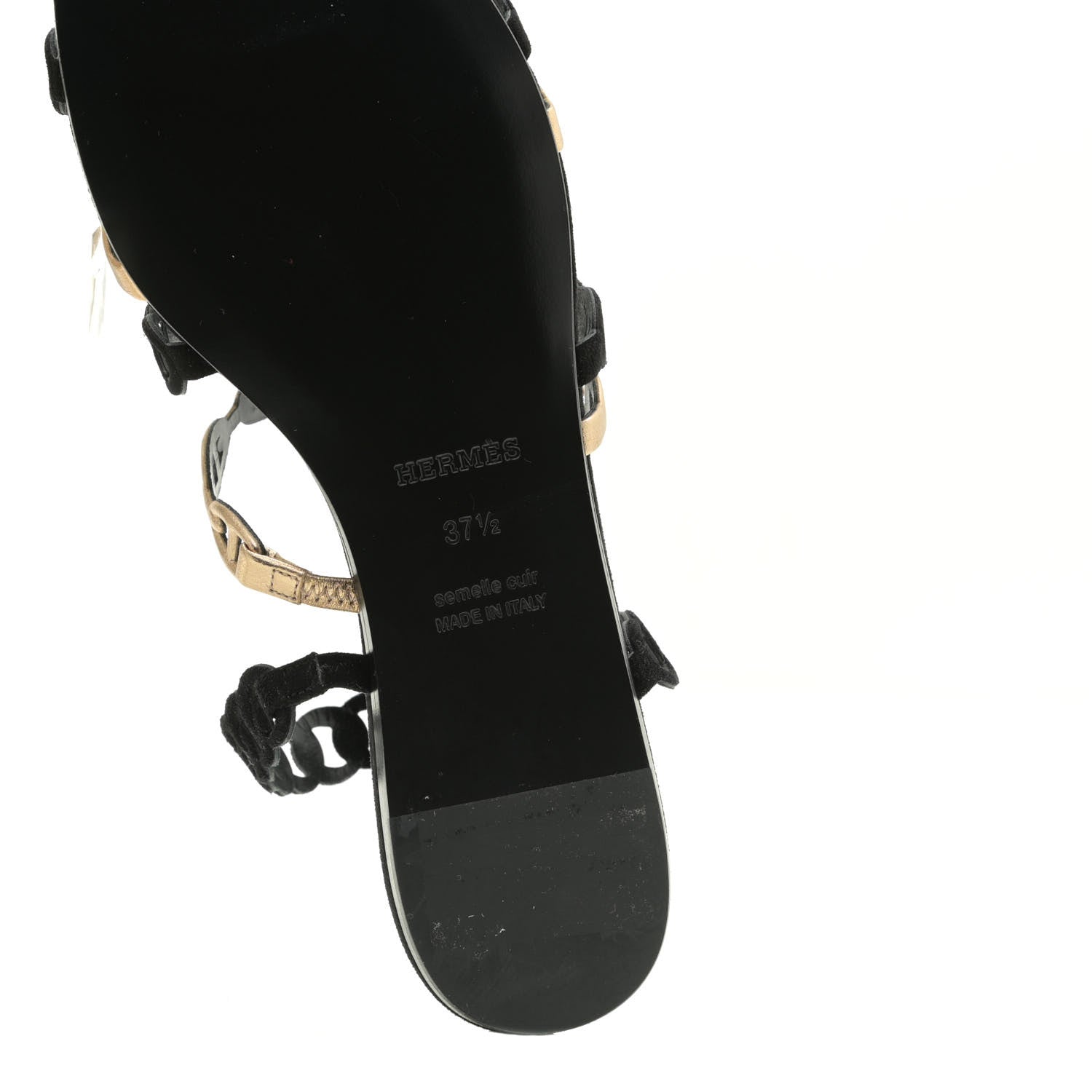 Hermes Metallic Nappa Suede Chaine d'Ancre Nude Sandals 37.5 Black Champagne 10 of 13