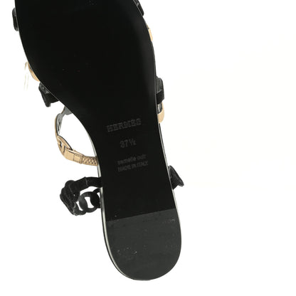 Hermes Metallic Nappa Suede Chaine d'Ancre Nude Sandals 37.5 Black Champagne 10 of 13