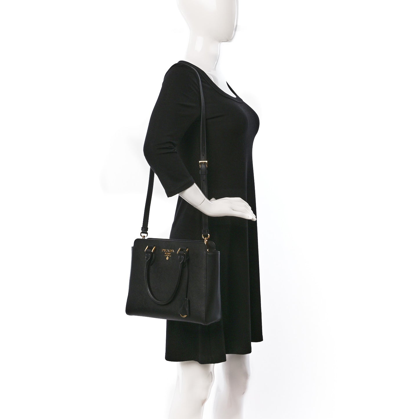Saffiano Soft Calfskin Small Zippered Tote Black