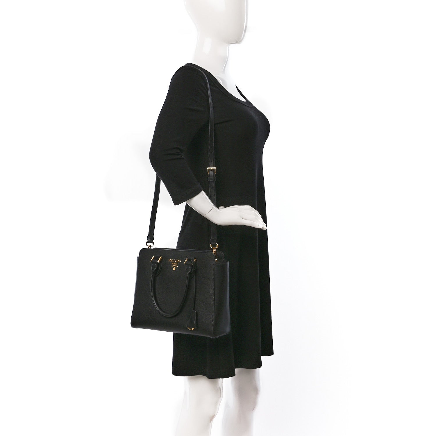 Prada Saffiano Soft Calfskin Small Zippered Tote Black 2 of 8