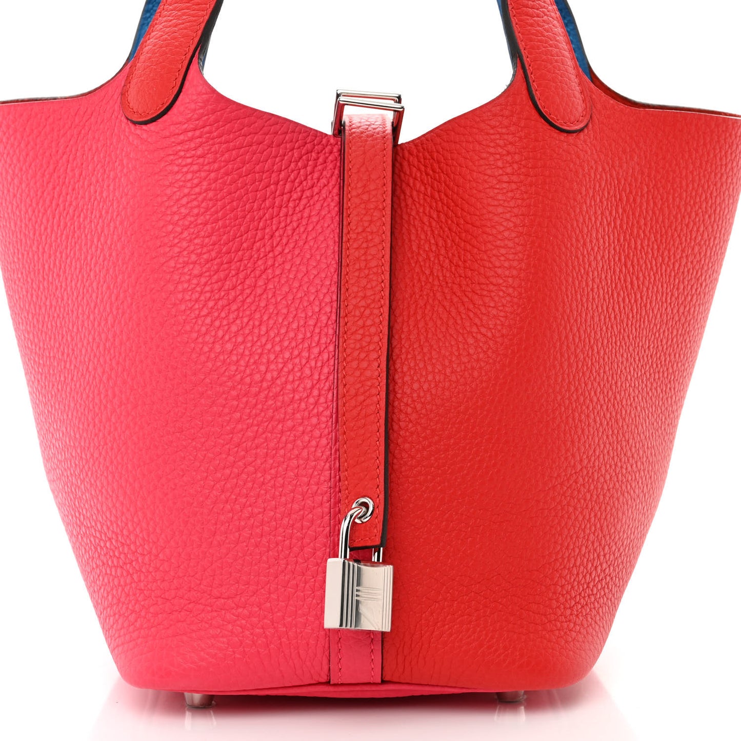 Taurillon Clemence Tri-Color Picotin Lock 18 PM Rouge Coeur Rose Extreme Bleu Zanzibar
