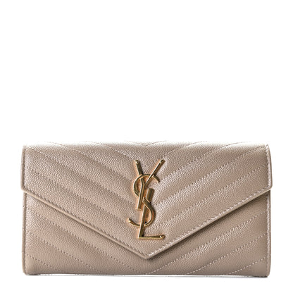 Saint Laurent Grain De Poudre Matelasse Chevron Monogram Flap Wallet Dusty Grey 1 of 6