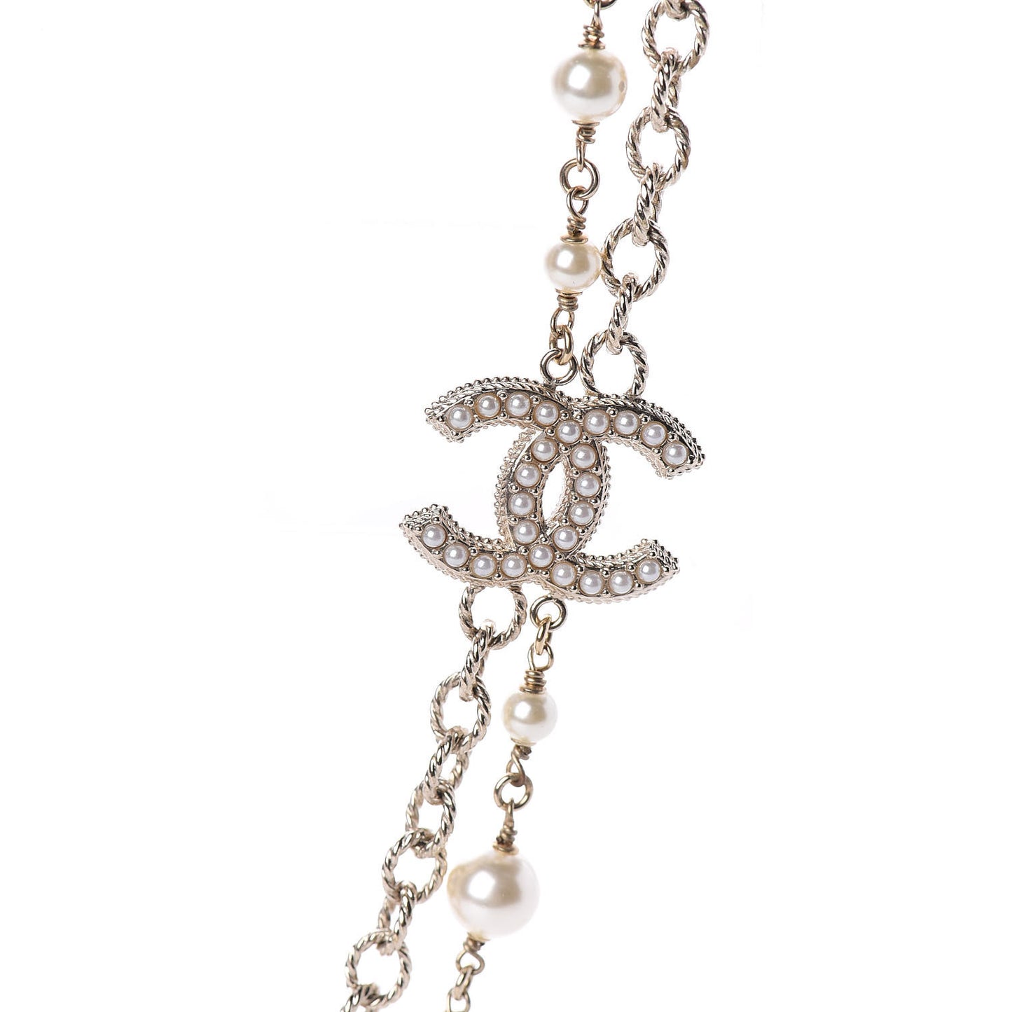 Graduated Pearl CC Long Necklace Light Gold