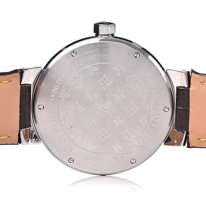 Louis Vuitton Stainless Steel Alligator 39mm Tambour GMT Automatic Watch Brown 5 of 9