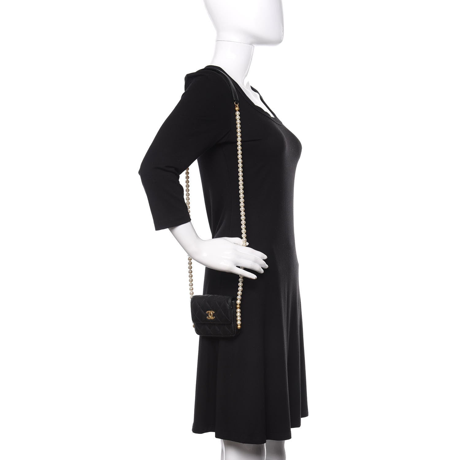 Chanel Calfskin Quilted About Pearls Card Holder Flap With Chain Black 2 of 12