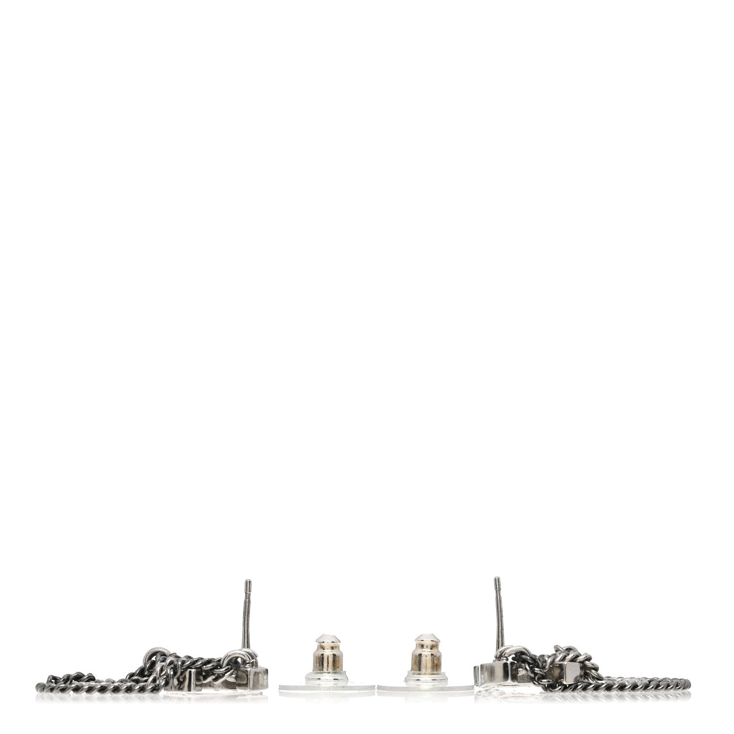 Crystal Chain CC Earrings Silver