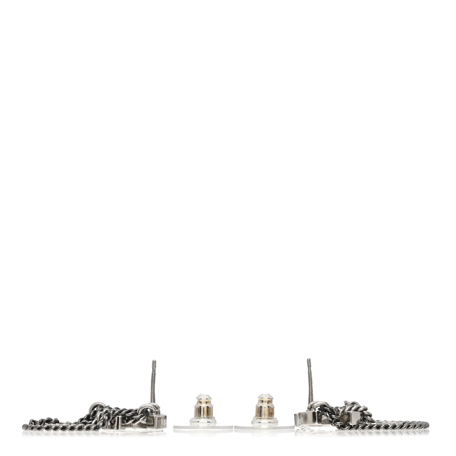 Chanel Crystal Chain CC Earrings Silver 3 of 4