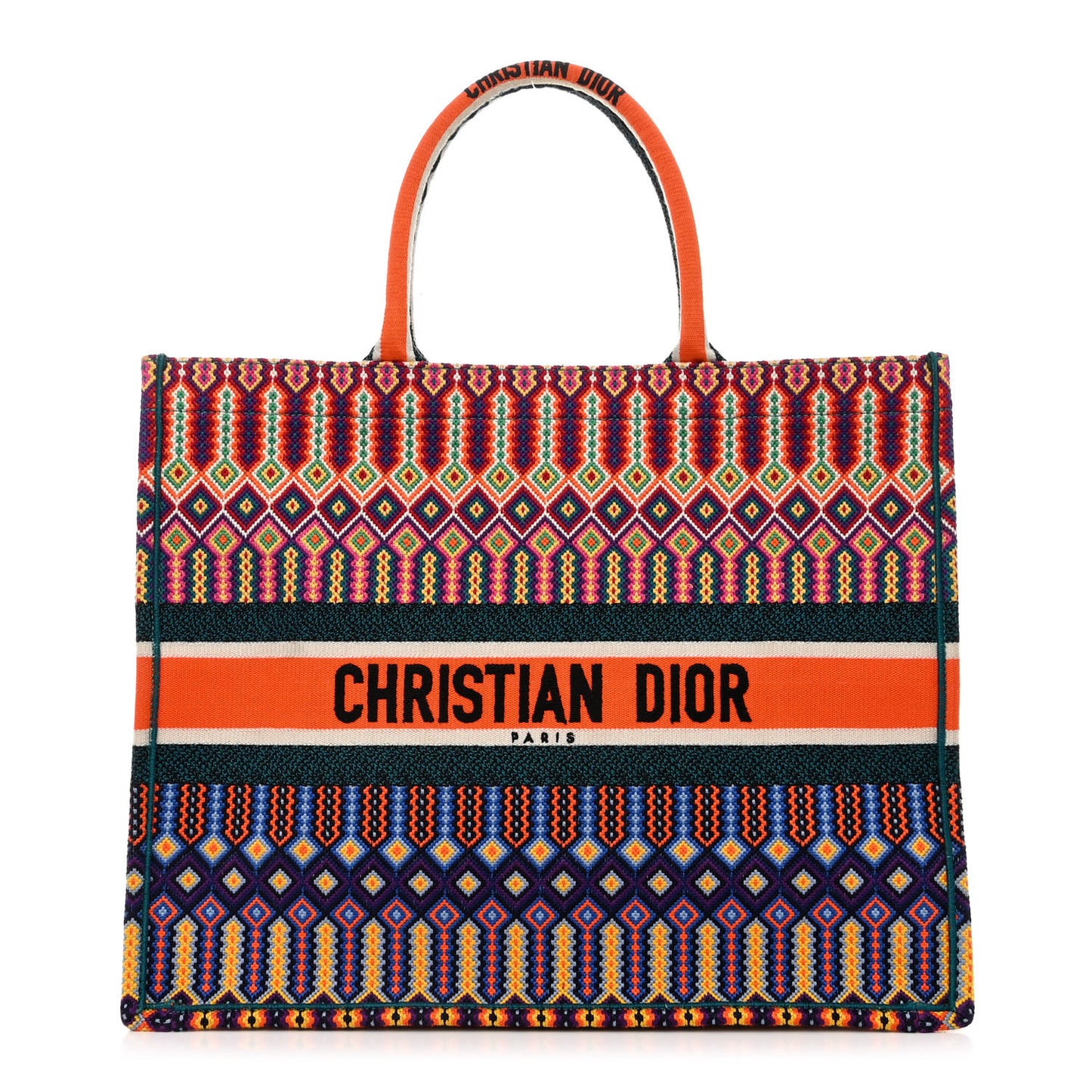 Canvas Embroidered Large Book Tote Orange Multicolor