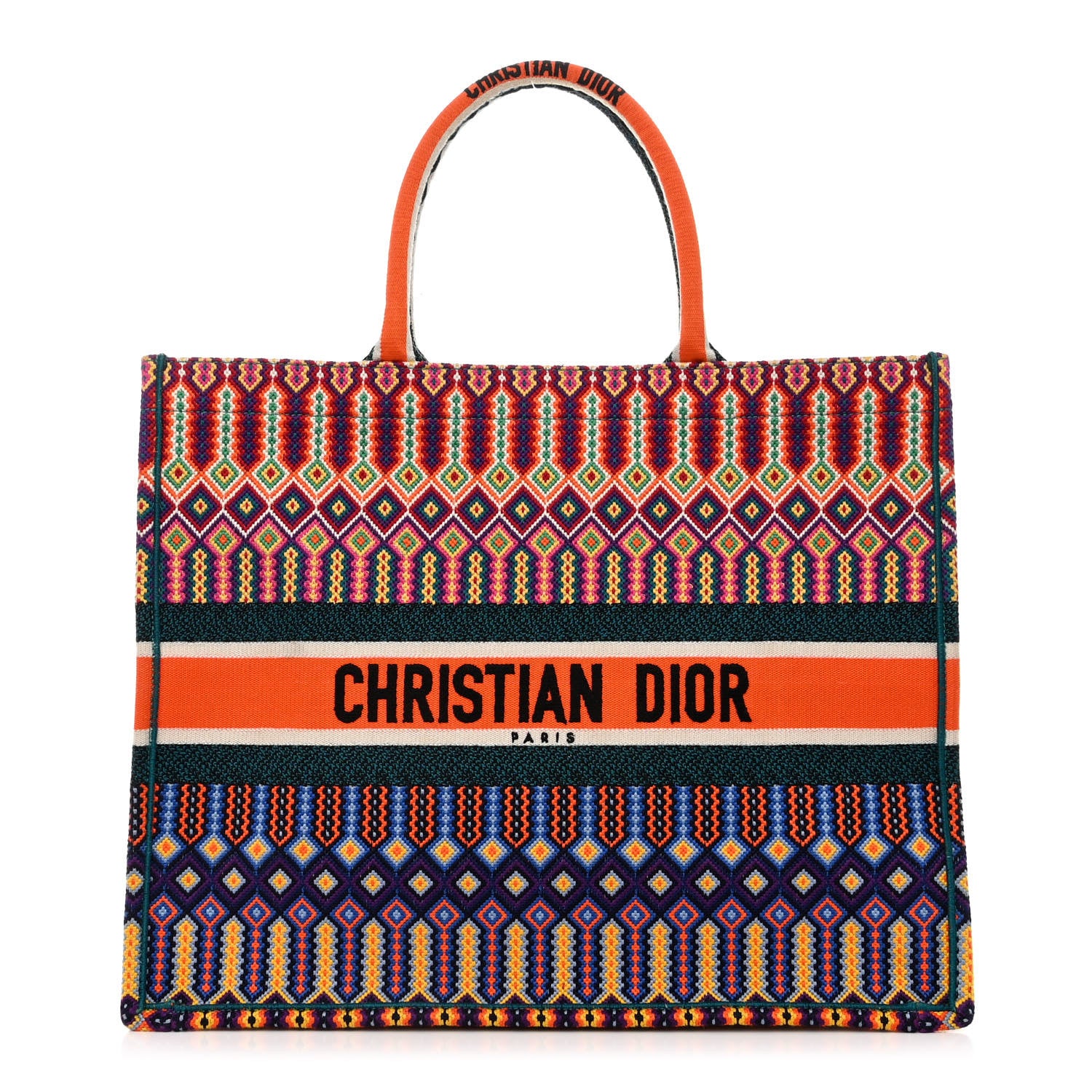 Christian Dior Canvas Embroidered Large Book Tote Orange Multicolor 1 of 13
